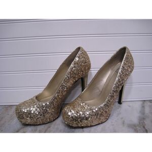 Heart In D Womens Glitter Gold Platform Stiletto Heels Size 8
